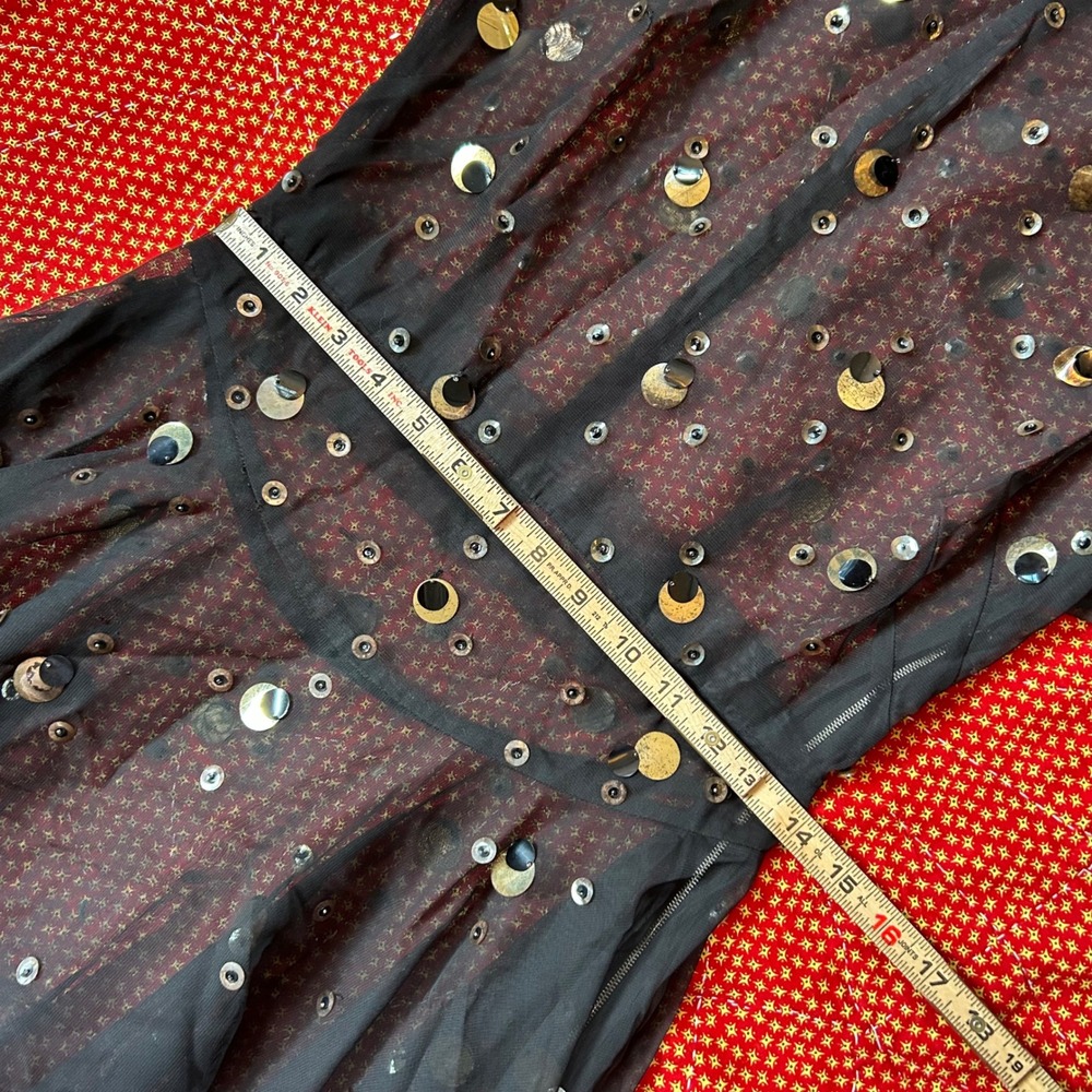 Antique 1940s Dacron art deco sequin sheer black maxi length dress - Picture 6 of 8